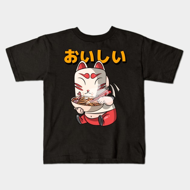 Kawaii Ramen Cat Kids T-Shirt by Mooxy